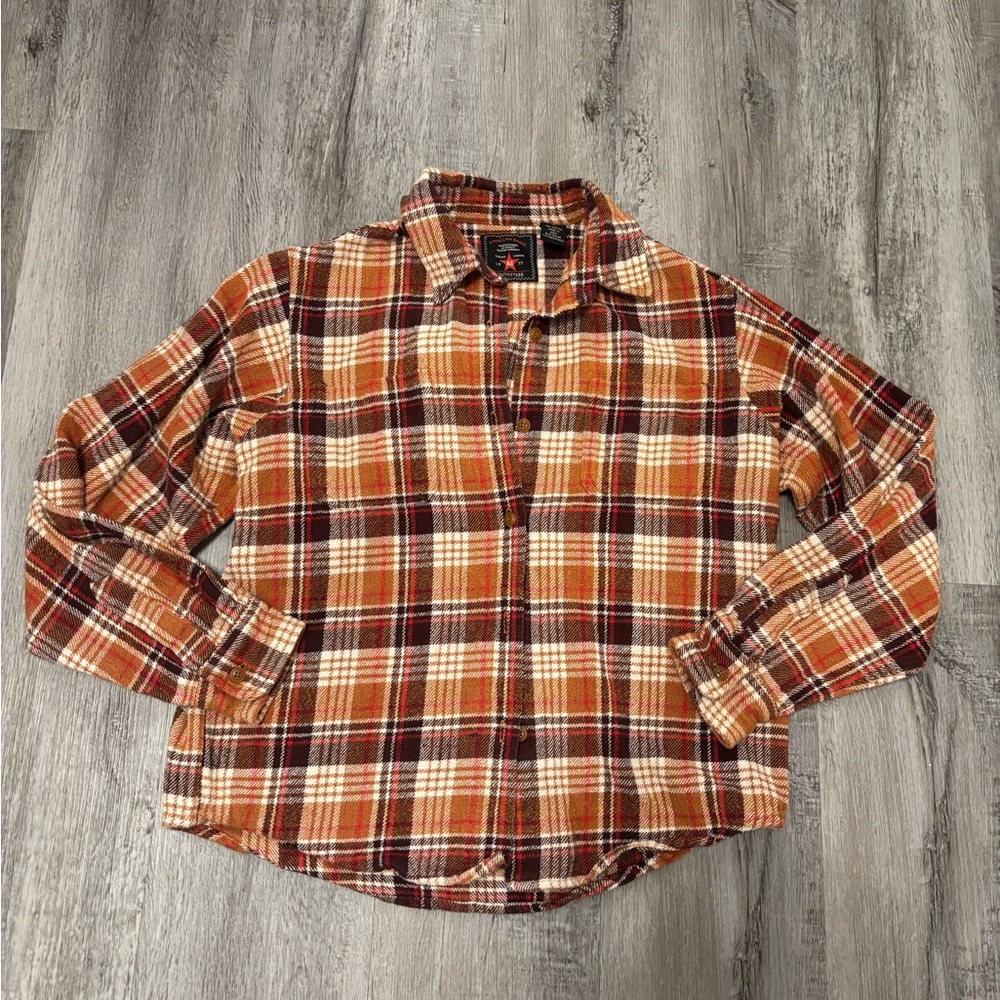 American Eagle Outfitters Red and Brown Plaid Flannel Shirt